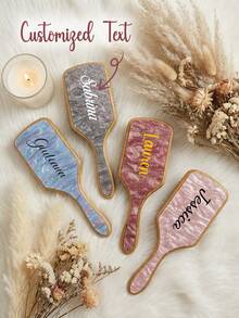 Custom Marble Texture Hair Comb - A Beautifully Square Hair Comb Engraved With A Personalized Name And Adorned With Golden Decorations, Making It An Excellent Gift For Her, Mom, Bridesmaids, Or Anyone Who Enjoys Self-Care. - Multicolor - View 1
