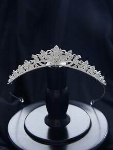 1 pieza Corona de aleación decorada con cristales de Rhinestone brillantes, accesorio de pelo elegante adecuado para novia, boda, fotografía diaria, fiesta, cumpleaños y otras ocasiones, verano, playa - Plateado - Ver 2