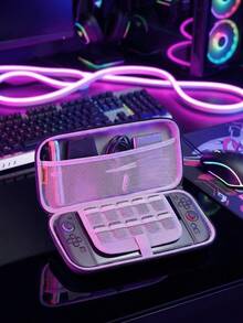 适用于Switch NS/OLED/NS2的大容量收纳盒，EVA硬壳防震抗压，时尚3D几何纹理设计，内置10多个游戏卡槽，网状口袋可收纳Joy-Con手柄和线缆，精密金属拉链，双拉链头，精准锁定，便携易用，游戏玩家必备配件，NS配件，游戏配件，最佳礼物 - 彩色 - 查看 3