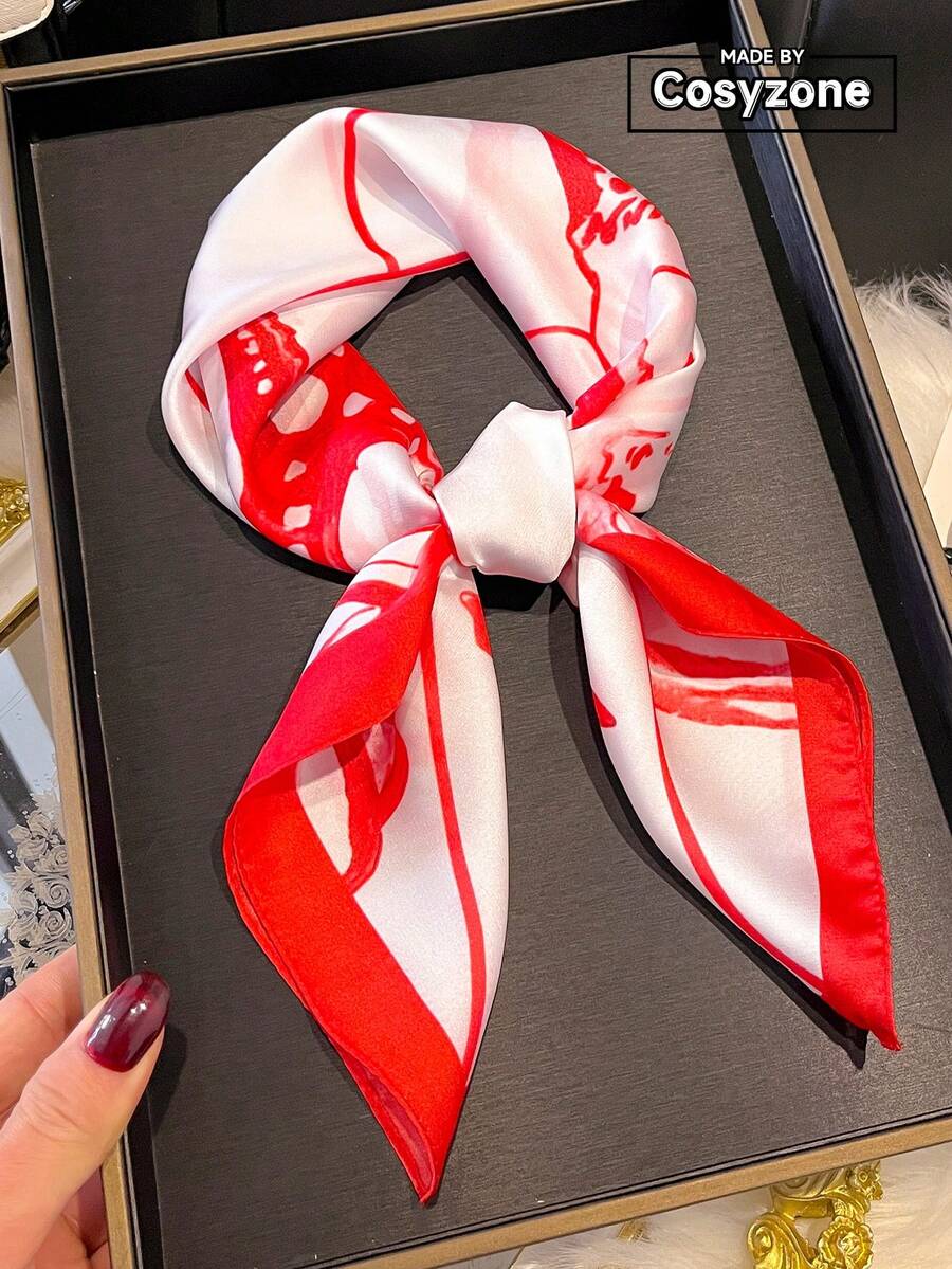 1条简约优雅贝壳和海星印花70厘米方巾,多功能女士头巾,适合休闲、街头风、户外防晒、头巾等场合,可作为配饰点缀您的风格,也可作沙滩巾使用。 - 紅色 - 查看 1