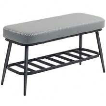 PU Leather Shoe Storage Bench - Grey - Grey - View 10