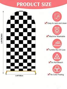 Black And White Checkered Racing Theme Arch Backdrop, Suitable For Baby Shower Party, Birthday Party Decoration, Racing Theme Party, Football Party Decoration. Black And White Checkered Monster Truck Birthday Party Decoration Arch Backdrop, Stretchable Round Racing Arch Backdrop, Perfect For Children And Boys "Let's Race" Theme Party Supplies (Black And White) (Arch Frame Not Included) - Multicolor - View 2