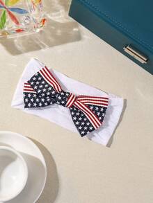 1/2pcs New Floral Print Double-Layer Bow Baby Headband, Cute Fashionable Star Striped Infant Headwear, Soft Comfortable Nylon Baby Hair Accessories, Suitable For Daily Wear And Independence Day Holiday - Multicolor - View 3
