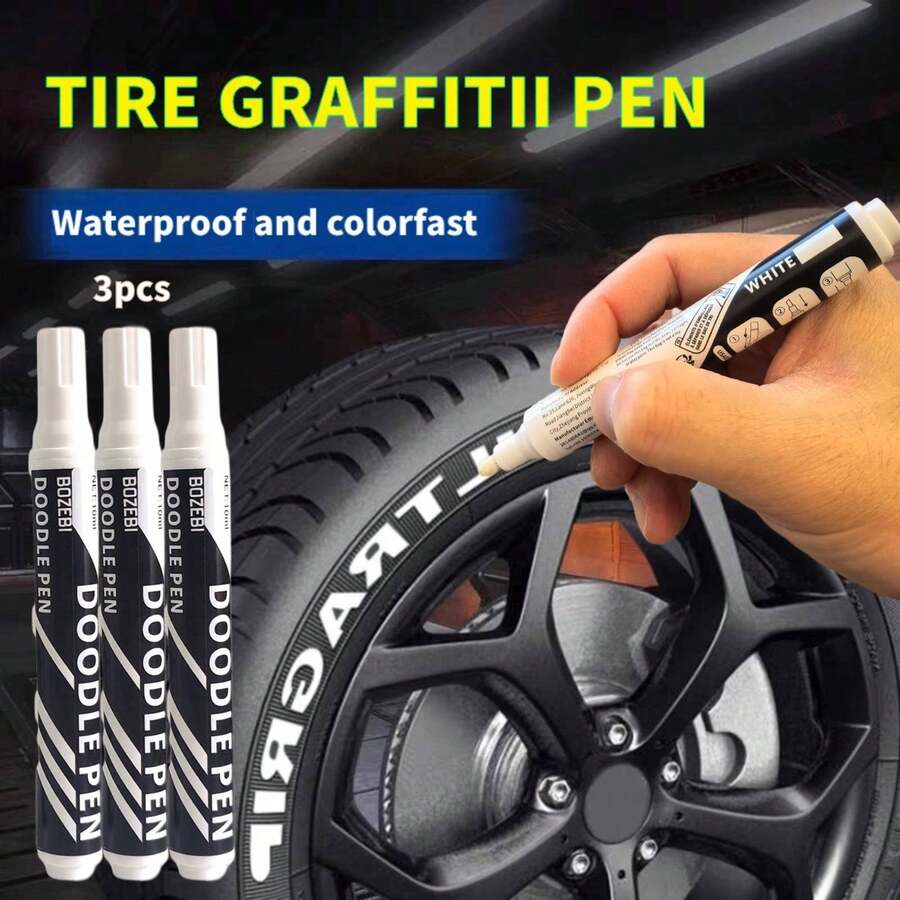 BOZEBI 3pcs, Waterproof Car Wheel Tire Paint Pen - Permanent Marker For Oily Marks, Graffiti, And Touch-Ups! Tire Paint Pen For Auto Repair