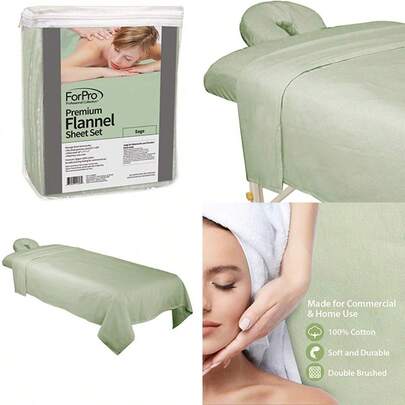 ForPro Juego de sábanas de masaje de franela premium de 3 piezas salvia para mesas de masaje incluye sábana encimera de masaje sábana bajera ajustable de masaje y funda de descanso facial ajustada para masaje