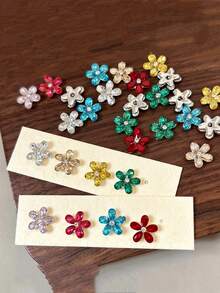 5-10件 3D五瓣花美甲飾品，多色水晶鑽花美甲寶石，亮面合金鑽石美甲裝飾，適用於DIY壓克力美甲美甲飾品 - 彩色 - 查看 2