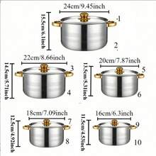 Set Peralatan Masak Luar Ruangan Multifungsi 5 Buah, Termasuk 5 Peralatan Masak Stainless Steel dan 5 Tutup yang Sesuai. Sempurna untuk Berkemah di Luar Ruangan, Piknik, dan Acara Berkumpul. Desain Pegangan Ganda Cocok untuk Berbagai Peralatan Masak, Seperti Panci Sup, Panci Rebusan, dan Wajan. - View 12