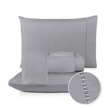 Fitted Sheet Set With Elastic + Pillowcase, 400 Thread Count Percale Flex Luxury, Peach Touch, Single, Full, Queen, King - Grey - View 7