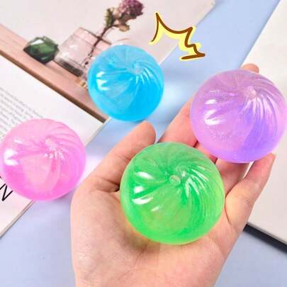 1pc (Random Color) Transparent Crystal Bread Squeezing Toy, Glitter Crystal Bread Stress Relief Novelty Toy, Suitable For Christmas, Party, Birthday, Holiday Gifts