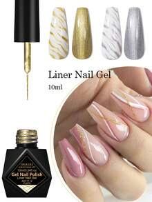 FOUR LILY 2pcs 10ml Metallic Painting Line Nail Gel Polish Set, Y2K Style Gold & Silver Line Nail UV Gel Paint, Suitable For French Manicure DIY At Home And Nail Salon - Multicolor - View 2