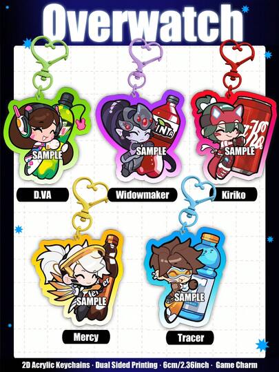 Overwatch Acrylic Keychain, 2D Acrylic Keychain Decoration For Bags/Cars, Game Fans, Student Backpacks, Classic Elements Keychain, Double-Sided Acrylic Keychain, Suitable As Gifts For Family, Friends, And Fans