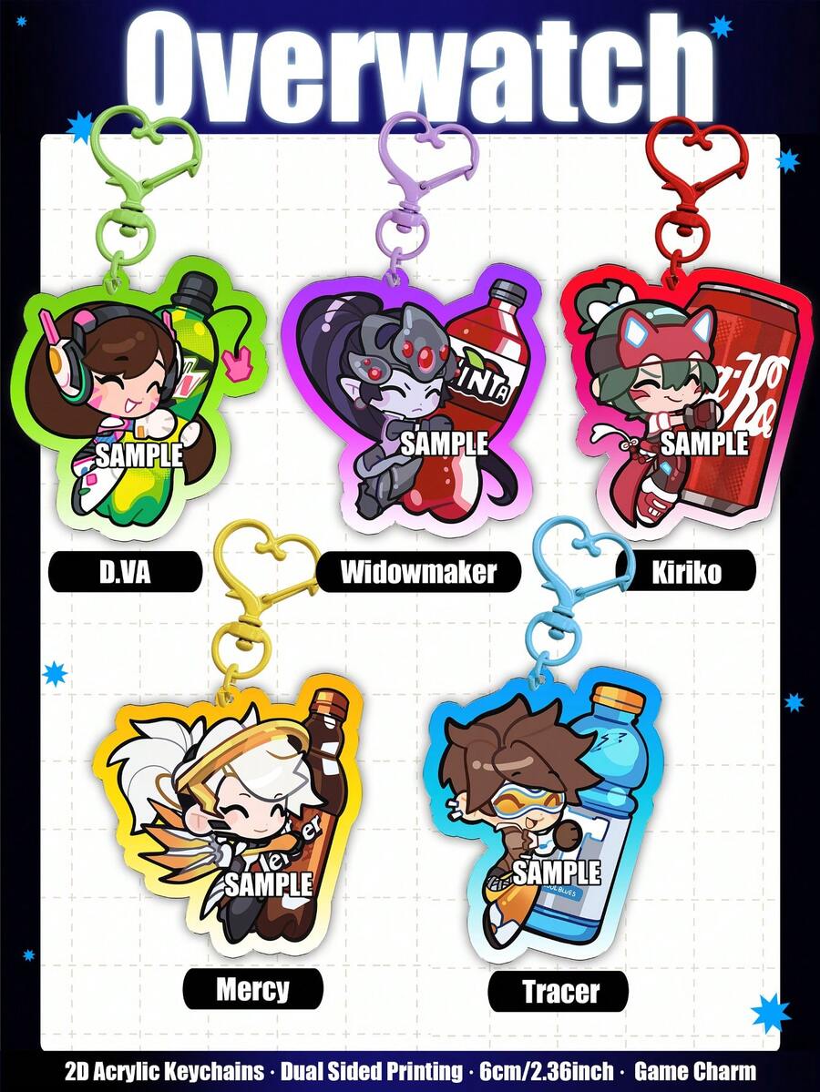 Overwatch Acrylic Keychain, 2D Acrylic Keychain Decoration For Bags/Cars, Game Fans, Student Backpacks, Classic Elements Keychain, Double-Sided Acrylic Keychain, Suitable As Gifts For Family, Friends, And Fans