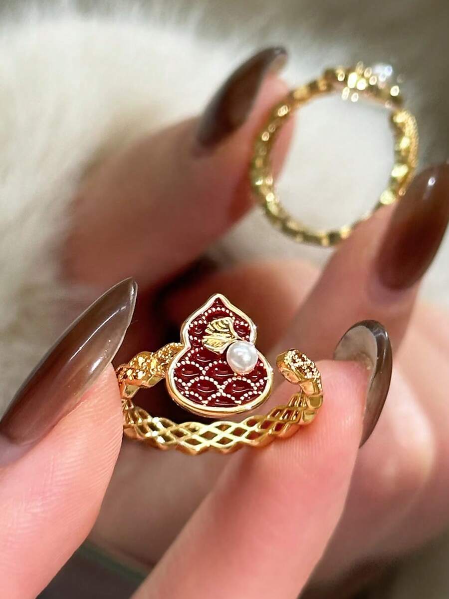 1枚时尚葫芦形开口戒指，适合日常佩戴 - 彩色 - 查看 1