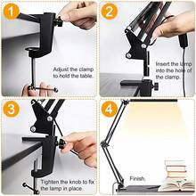 LED Desk Lamp With Clamp And Round Base,Eye Caring Table Lamp With Swing Arm,3 Color Modes,Memory Function, Desk Light For Home Office With USB Adapter Black - Black - View 11