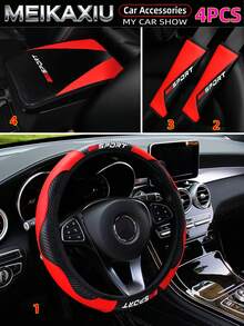 MEIKAXIU 3PCS/4PCS/5PCS/6PCS Carbon Fiber PU Leather SPORT Car Steering Wheel Cover Without Inner Ring, Suitable For 14.5-15 Inch, Shoulder Cover, Armrest Pad, Gear Shift Cover, Handbrake Cover, Car Decoration Accessories Set For Women - Carbon Fiber Sport - View 20
