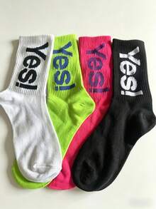 1/4 双装男女通用 YES 字母撞色中筒袜，吸湿透气运动休闲跑步长袜，YES 字母运动中筒袜，情侣高弹透气街头风跑步休闲袜 - 彩色 - 查看 12