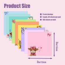 1/3/9/18 Sticky Note Set Highland Cow Pattern Sticky Notes - Cute Self-Stick Notes, Floral Cow Design, Super Sticky, For Office, Classroom, And Home Use, Perfect Gift For Students, Teachers, And School Supplies, Classroom Decor | Floral Pattern | Strong Adhesion - Multicolor - View 2