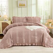 3 Piece Comforter Set Twin,Full,Queen,King,S Ruffle For Dorm Room Essentials Comforter For Twin,Full,Queen,King Bed, White Textured Bedding Set With 1 Ruffle Comforter, 2 Tufted Pillowcases,Wedding Items,Valentines Day Home Bed Room Decor,Mothers Day Gift,All Season - White - View 5