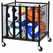 Rolling Sports Ball Storage Cart, Lockable Basketball Cage With Elastic Band, Indoor And Outdoor Sports Equipment Storage Equipment, Steel Storage Racks For Garages, Playgroups, Gymnasiums And Schools. - Black - View 6