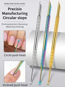 1pc Stainless Steel Multi-Function Cuticle Remover And Nail Pusher, Portable Manicure Care Tool - Multicolor - View 5