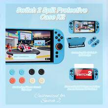 Estuche protector compatible con Switch 2, funda protectora antichoque portátil NS en azul. El set incluye 2 protectores de pantalla de vidrio templado y 8 agarres de pulgar en forma de estrella - Juego de protección en azul - Ver 4