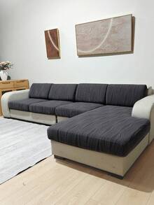 1pc Solid Color Elastic Jacquard Sofa Seat Cushion Cover, Removable And Machine Washable, Suitable For Small Sofa In Living Room, Polyester Sofa Seat And Back Cover - Dark Grey - View 3