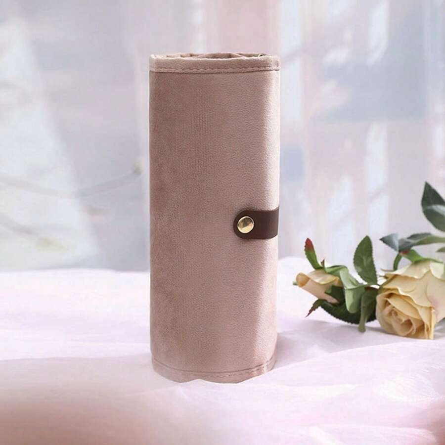 Portable Jewelry Roll Organizer Travel Foldable Pouch Compact Jewelry Wrap For Necklaces, Earrings, Rings - Brown - View 1