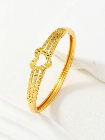 1 chiếc vòng tay mạ vàng 24K bằng đồng, thiết kế hình trái tim rỗng kiểu Trung Đông, phong cách Ramadan, phụ kiện sang trọng cổ điển dành cho nữ giới.