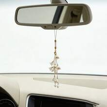 Luxury Car Hanging Decor, Pearl Windchime Rearview Mirror/Steering Wheel Ornament, Long Tassel Windchime Style Universal Car Interior Accessory - Lily Of the Valley Ornament - View 4