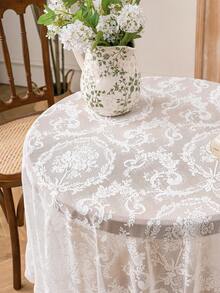 1pc French Pastoral Style Lace Tablecloth With Ruffle Edge, Decorative Table Cover For Kitchen, Dining Room, Living Room, Coffee Table, TV Stand, Suitable For Wedding, Party, Birthday, Home Decor - White - View 6