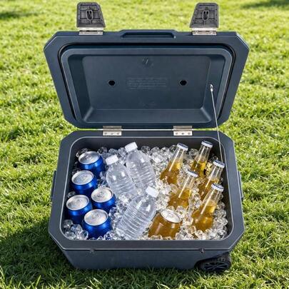 Heavy Duty 45L Rolling Ice Cooler Box With Wheels Handle & Drain Large Insulated Cool Box Keeps Cool Long For Outdoor Camping Travel Festivals Picnic