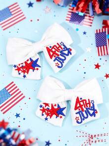 Set de 2 pinzas para el cabello con moños de tela roja, blanca y azul para el 4 de julio y el Día de los Caídos, con accesorios para el cabello bordados con estrellas, regalos para niñas, maestras y fiestas del Día de la Independencia de Estados Unidos - Multicolor - Ver 1