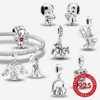 1 pieza Colgante de pareja montando a caballo de plata de ley 925, adecuado para pulsera, collar, manualidades de joyería, regalo para amigos