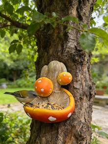 Divertente mangiatoia per uccelli - Decorazione da giardino in resina a forma di fungo unica, accessorio decorativo da esterno (decorazione per la casa), set creativo per mangiatoia da esterno, materiale in resina, decorazione da appendere a recinzione o muro, regalo perfetto per la Festa della Mamma. - A - Visualizzare 3