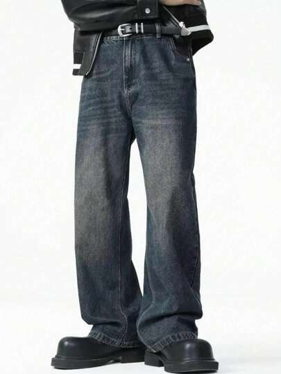 1pc Black Y2K Men's Loose Fit Jeans, Streetwear Casual Breathable Comfortable Denim Pants Suitable For City Walking, Family Outing, Outdoor Activities