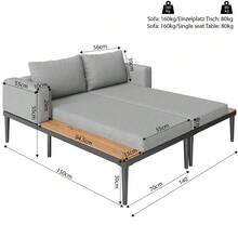 Modular Outdoor Double Chaise Lounge With  Side Panels Waterproof Cushions Sturdy Iron Frame For Patio And Poolside - Gray - View 5