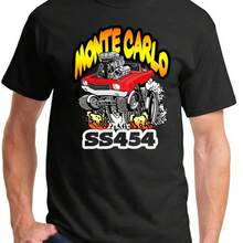 1970 Monte Carlo SS454 Clic Cartoon Muscle Car Full Color Design Hirt - 黑色 - 查看 1