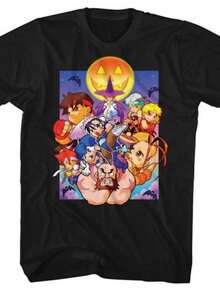 VintagePocket Fighters Spooky  Gaming Shirtsummer Tops - 黑色 - 查看 7