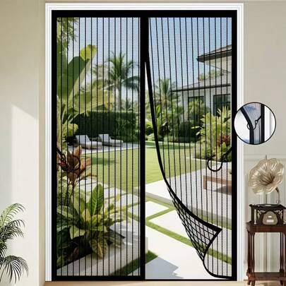 1 tấm rèm cửa lưới chống muỗi từ tính chịu lực cao - Viền tự dán, lắp đặt không cần khoan, lưới chống côn trùng và rách, khóa từ tính, thân thiện với vật nuôi, dễ lắp đặt.