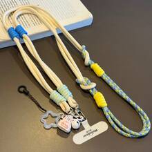 Original  Kiti Phone Strap, Crossbody Wearable, Korean Versatile Woven Outdoor Anti-Loss Strap For Camera And Phone - 米+藍黃 - 查看 3