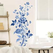 1pc Watercolor Art Blue Flower And Vine Wall Sticker, Removable Self-Adhesive Waterproof PVC Sticker, Suitable For Living Room, Bedroom, Entryway, Office, And Home Decoration. - Wall Stickers - View 3