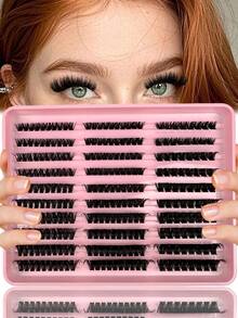 280簇，蓬松柔软睫毛，60D-80D-100D，9mm/11mm/13mm/15mm/17mm混合长度预制扇形俄式浓密3D簇状睫毛嫁接套装，单根睫毛，仿晒，簇状睫毛，睫毛簇，精致礼品，新手友好型睫毛簇，单根睫毛，假睫毛，假睫毛 - D - 查看 2