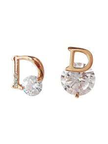 Pendientes con forma de letra D asimétrica minimalista, pendientes pequeños, pendientes de lujo de moda - pendientes de letras - Ver 3