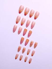 24 Peças Adesivos de Unhas 3D com Formato de Amêndoa Médio-Longo, Apresentando Esquema de Cores do Pôr do Sol Tropical, Algumas Unhas Possuem Designs Florais Elevados com Detalhes de Pérola Falsa, Design de "Unha de Concha" Texturizado para Interesse Tátil e Visual Adicional, Inclui 1 Peça de Gel de Gelatina e 1 Lixa de Unha, Adequado para Mulheres e Meninas para Uso Diário, Festas e Outras Ocasiões - Multicolorido - Visão 5