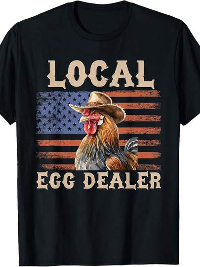 Agricultor local de huevos, criador de pollos, camiseta de pollo| Estilo vintage, cuello redondo, tela ligeramente elástica, corte regular, adecuado para todas las estaciones, con patrones pintados.