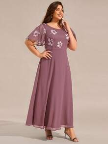 EVERPRETTY Váy dạ hội mùa hè cổ tròn họa tiết hoa thanh lịch, phù hợp cho mẹ cô dâu đi nghỉ dưỡng - Bụi hồng - Xem 6