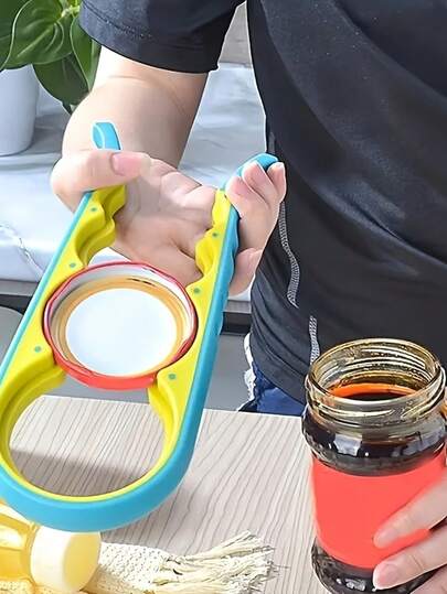 Tired Of Struggling With Jar Lids? This 4-In-1 Opener Is Your Kitchen Savior!4-In-1 Multi-Function Jar Opener, Non-Slip TPR Grip Bottle Cap Remover, Labor-Saving Can Opener For All Size Lids, Kitchen Gadget For Seniors & Weak Hands