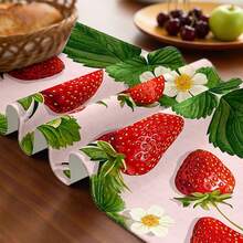 1pc Strawberry Pattern Printed Table Runner, Polyester Fiber, Rectangular, Holiday Tabletop Decorative Fabric Runner, Home Decor, Kitchen Dining Table Decor, Room Decor, Table Runner - Multicolor - View 5