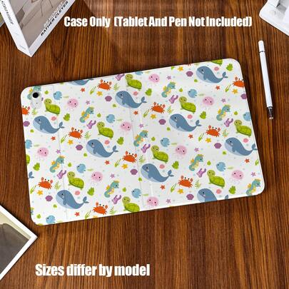 Ốp bảo vệ máy tính bảng kiểu sách hình thú cưng hoạt hình đại dương dễ thương, có khe cắm bút. Ốp bảo vệ máy tính bảng mềm mại và dễ thương kiểu sách hình thú cưng hoạt hình đại dương, có khe cắm bút, chức năng tự động bật/tắt màn hình thông minh, chức năng giá đỡ ổn định, bảo vệ toàn diện và các đường cắt chính xác. Tương thích với iPad Mini 4/5/6, 9.7/10.2/10.5/10.9/11/12.9/13 inch, Pro/Air 4/5/6/7, thế hệ thứ 10/11, Galaxy Tab A7Lite/A8/A9/A9Plus/S6Lite/S7/S8/S9/S10/S11/FE/Plus Series.