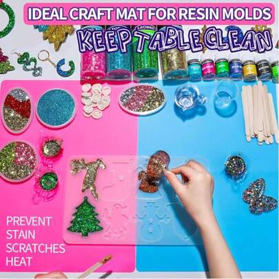 SMI Fine 1片硅胶工作垫，环氧树脂模具配件，适用于环氧树脂首饰制作，蓝玫瑰色硅胶垫